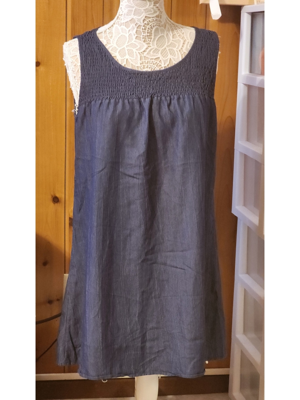 NAIF Navy Sleeveless Smocked Yoke Tunic